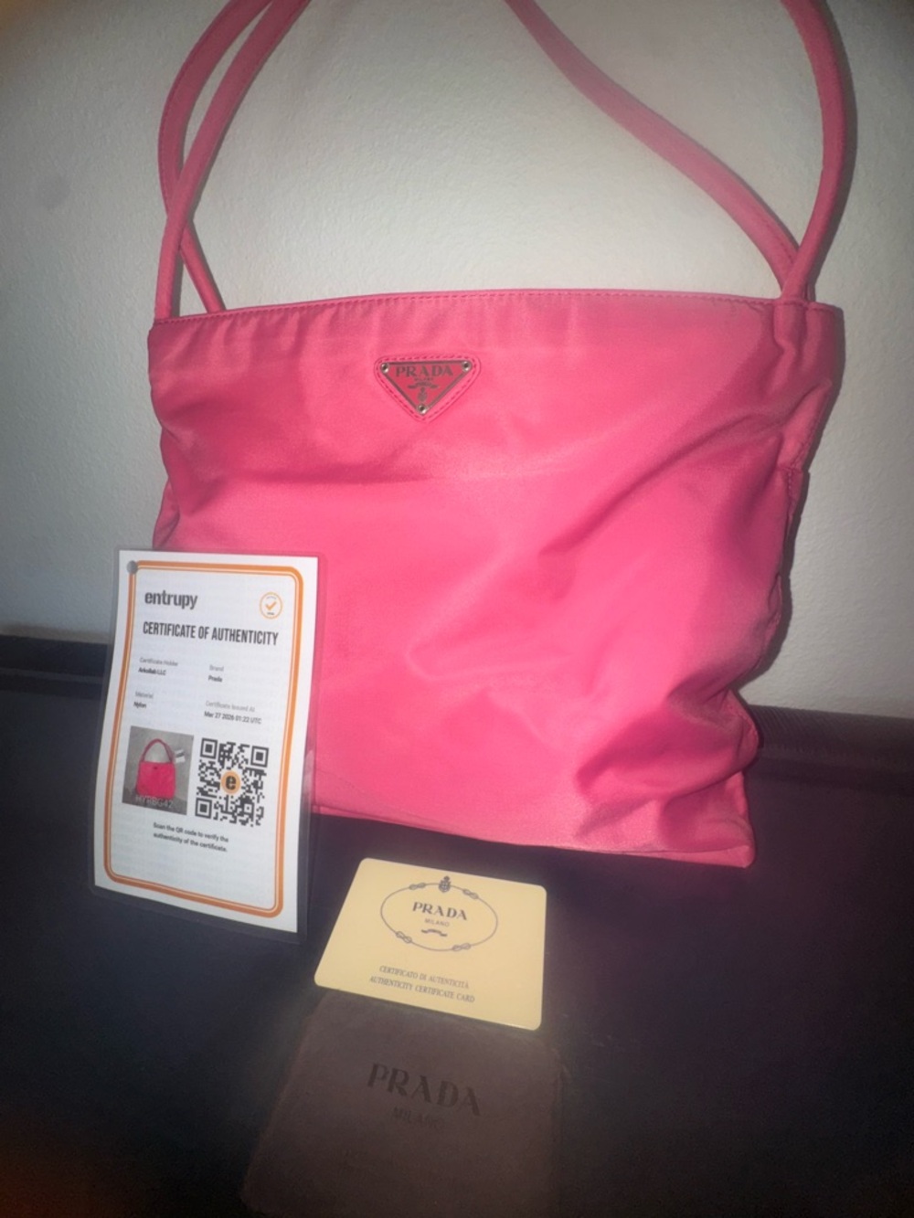 Prada Hot Pink Nylon Double-Strap Shoulder Bag with COA - Picture 2 of 15